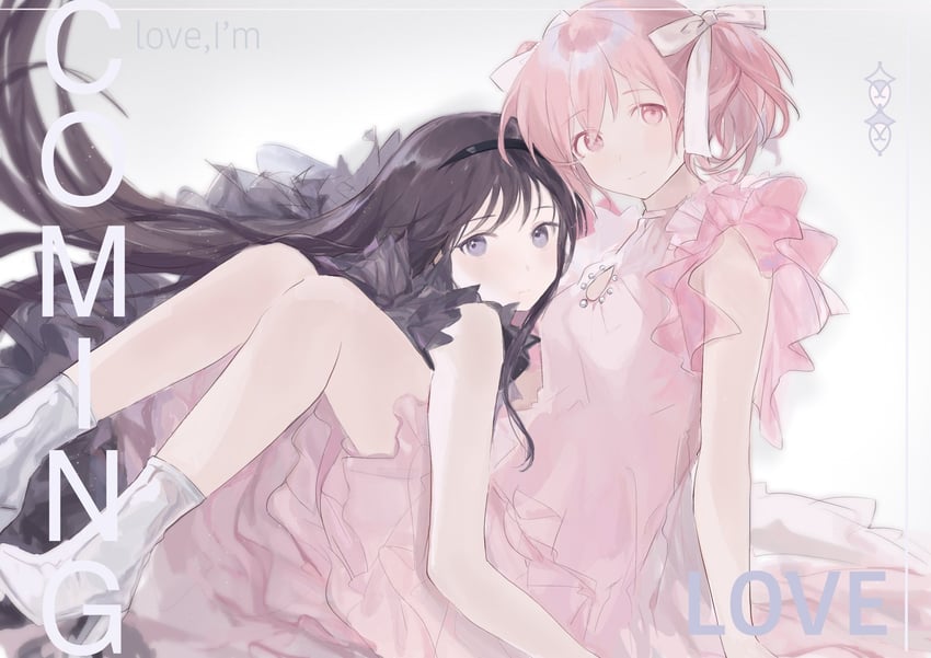 akemi homura and kaname madoka (mahou shoujo madoka magica) drawn by sukuuyu