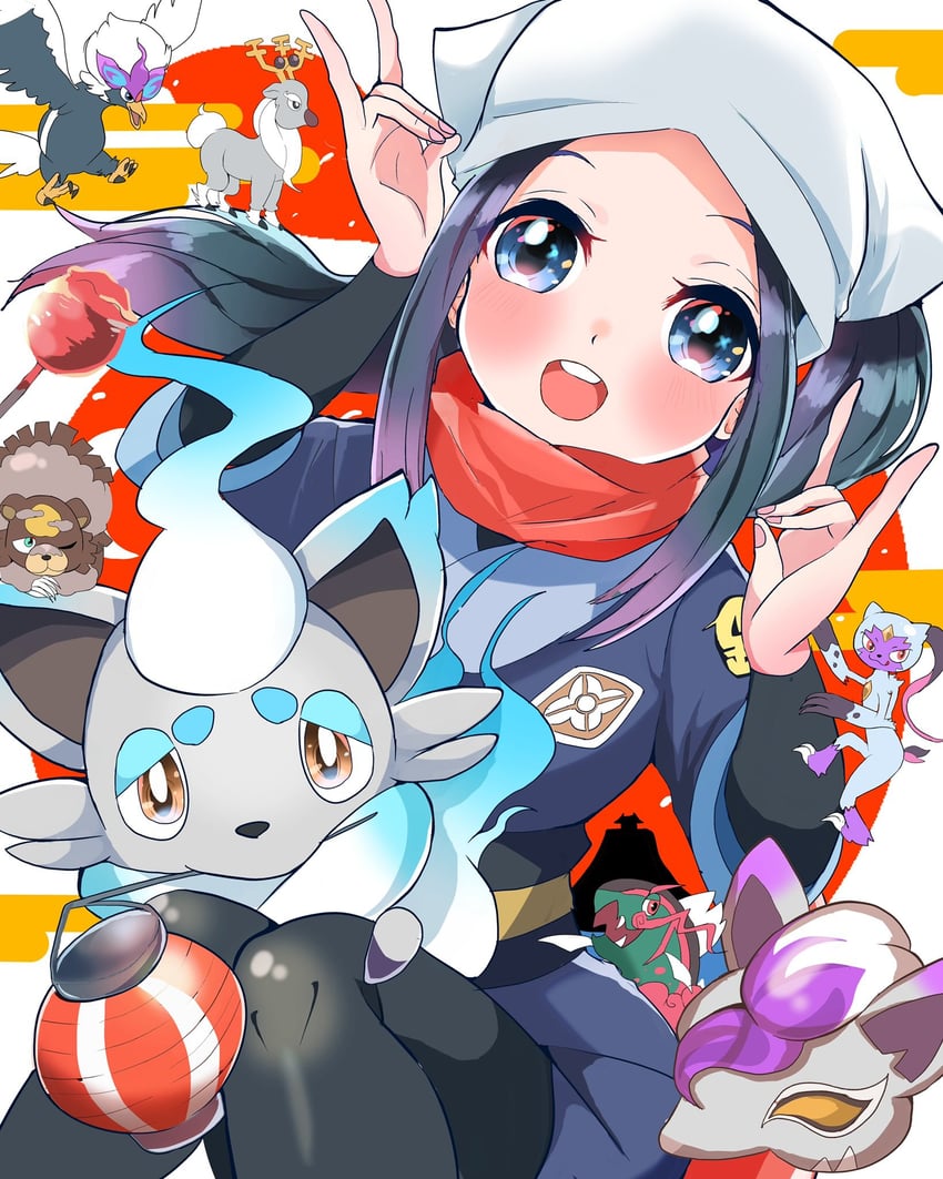akari, hisuian zorua, hisuian zoroark, sneasler, hisuian braviary, and 3 more (pokemon and 1 more) drawn by carrot_summer