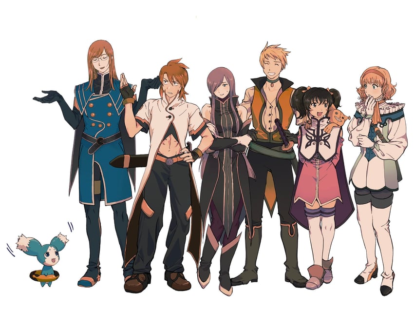 tear grants, luke fon fabre, anise tatlin, natalia luzu kimlasca lanvaldear, jade curtiss, and 3 more (tales of and 1 more) drawn by pesso