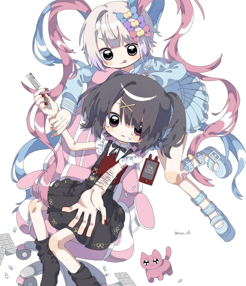 chouzetsusaikawa tenshi-chan, ame-chan, and pien cat (needy girl overdose) drawn by mao_xlli