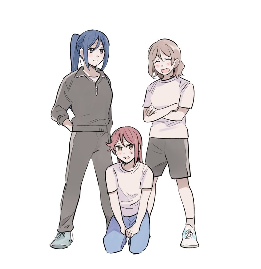 watanabe you, sakurauchi riko, and matsuura kanan (love live! and 1 more) drawn by pito_(sh02327)