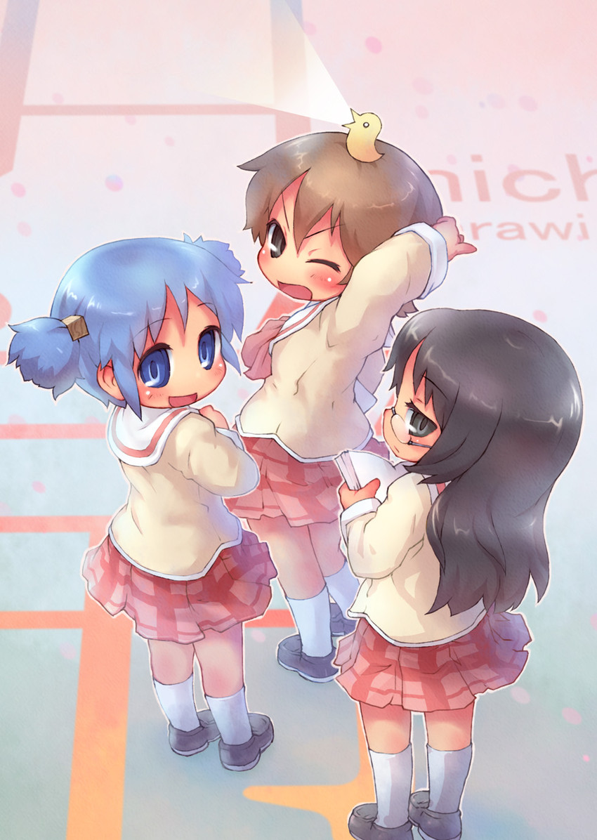 naganohara mio, aioi yuuko, and minakami mai (nichijou) drawn by sankuma