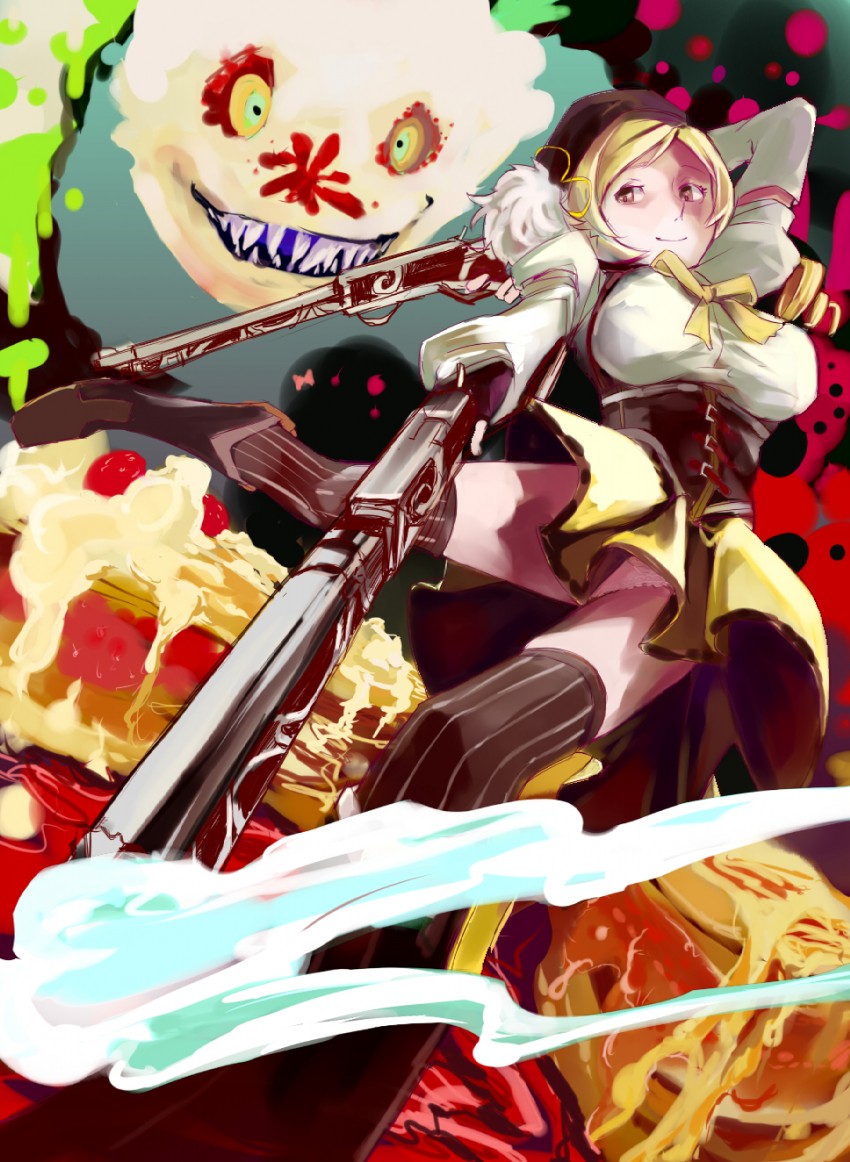 tomoe mami and charlotte (mahou shoujo madoka magica) drawn by ado_(adonki)