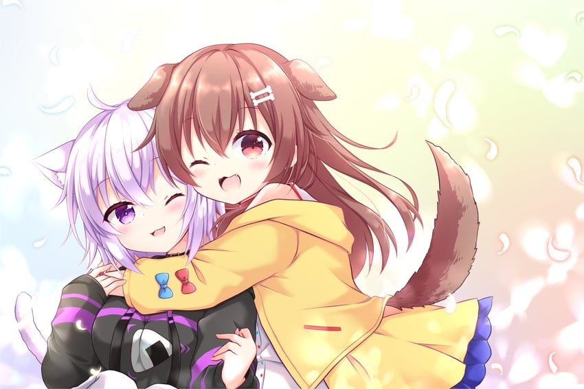 nekomata okayu and inugami korone (hololive) drawn by kashiwadokoro