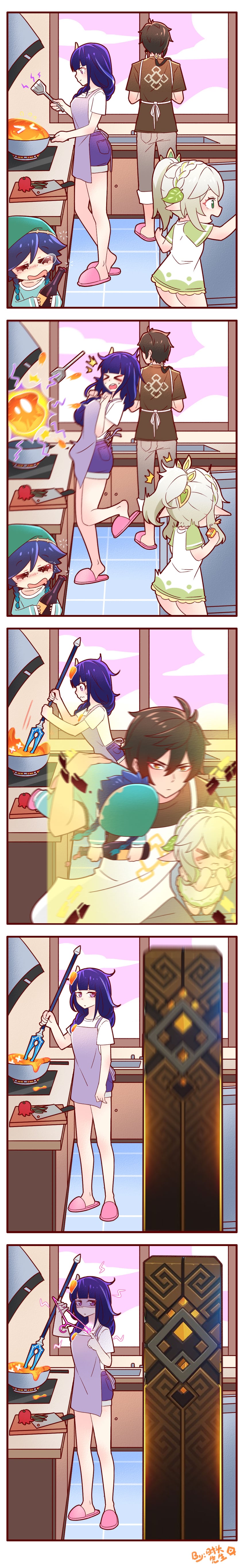 raiden shogun, nahida, zhongli, venti, and slime (genshin impact) drawn by da_shi_tou_xian_sheng