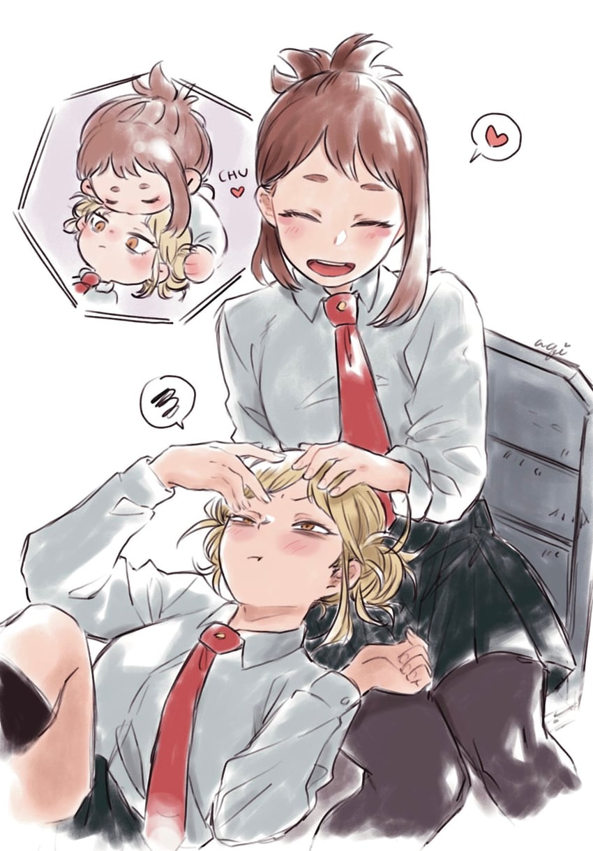 uraraka ochaco and toga himiko (boku no hero academia) drawn by aqistory