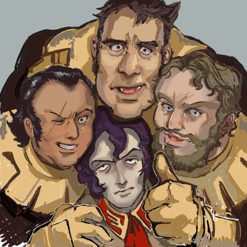 black tri-stars, m'quve, gaia, ortega, and mash (gundam and 2 more) drawn by hamadajjrw