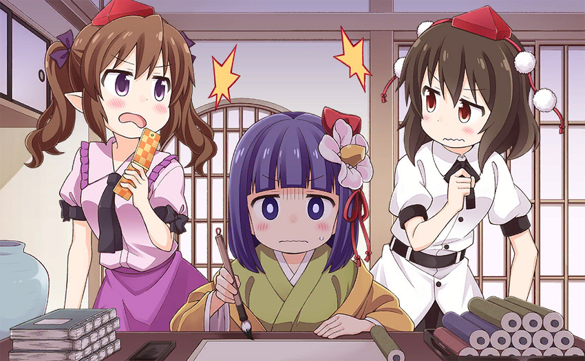 shameimaru aya, himekaidou hatate, and hieda no akyuu (touhou and 1 more) drawn by nekotoufu