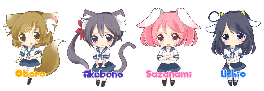 ushio, akebono, sazanami, and oboro (kantai collection) drawn by ougi_hina
