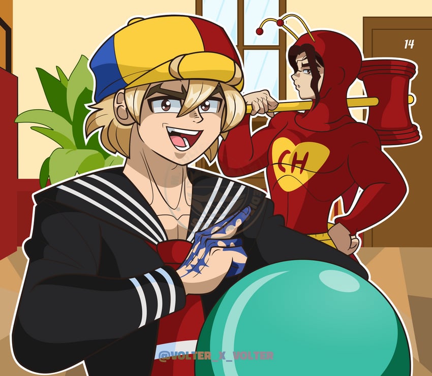nanami ryuusui, shishiou tsukasa, el chapulin colorado, and quico (dr. stone and 2 more) drawn by volter_x_volter