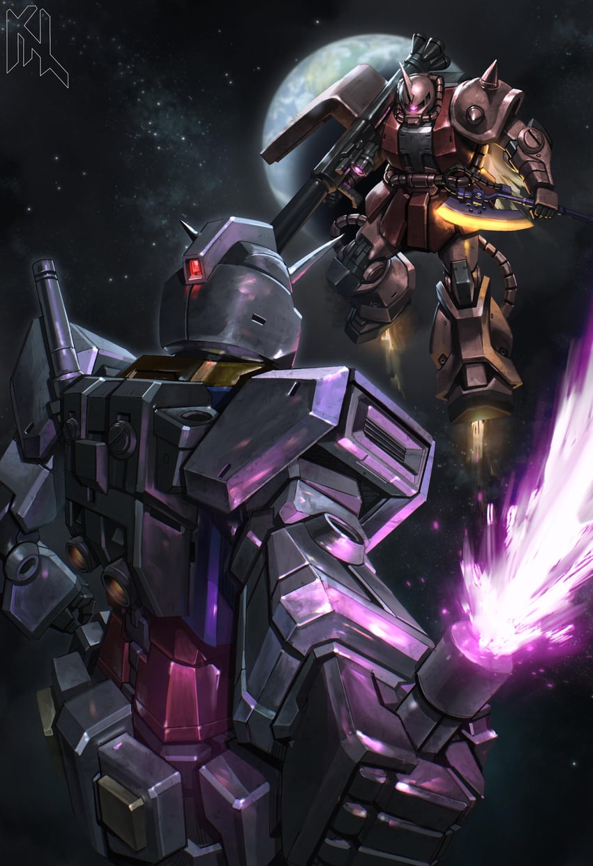 rx-78-2 gundam and zaku ii s char custom (gundam and 1 more) drawn by porukima