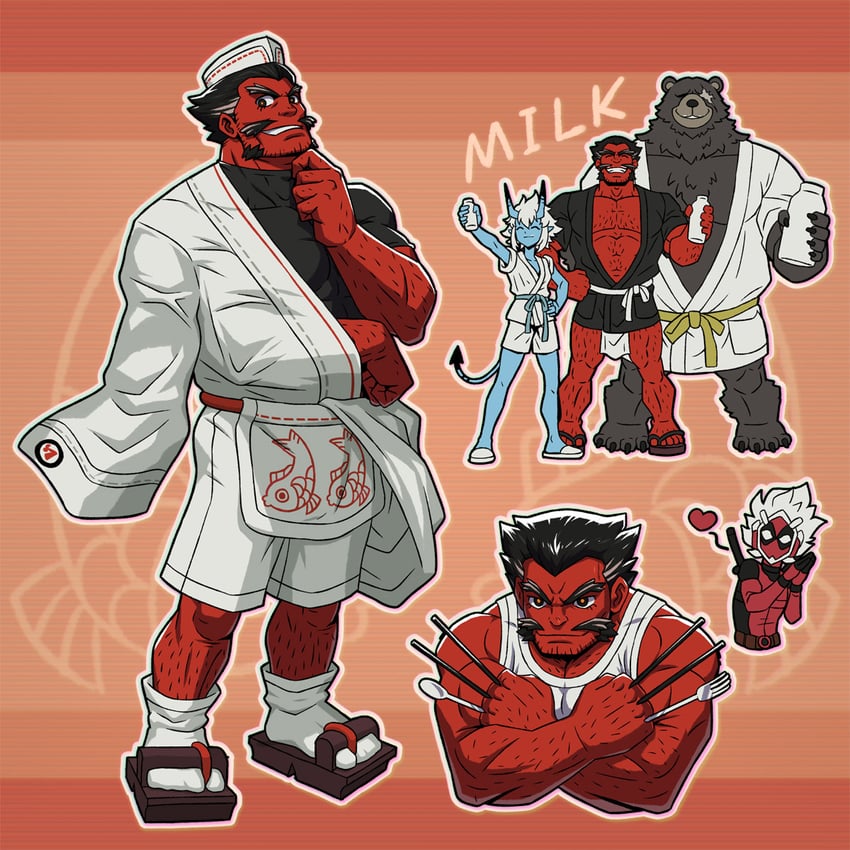 wolverine, deadpool, soukaku, ben bigger, billy kid, and 1 more (zenless zone zero and 3 more) drawn by zelo-lee