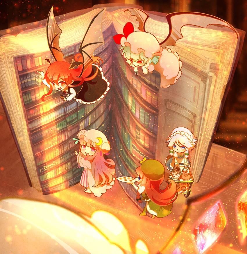 remilia scarlet, flandre scarlet, izayoi sakuya, patchouli knowledge, hong meiling, and 1 more (touhou) drawn by htk_mikan