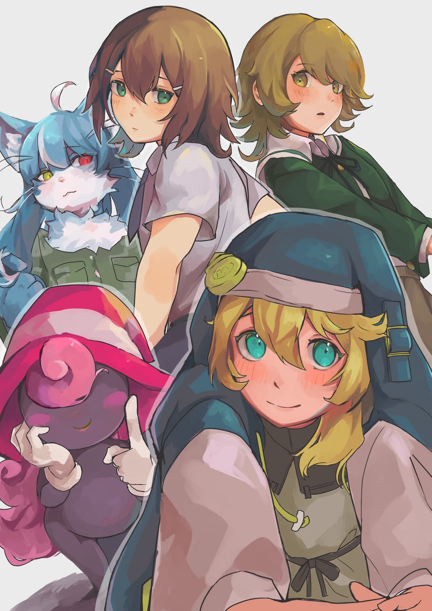 bridget, fujisaki chihiro, kinoshita hideyoshi, vivian, and omaneko (danganronpa and 7 more) drawn by aaaaa_aa_aaa_a