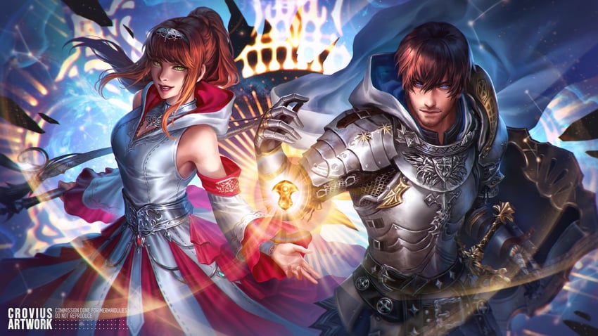 warrior of light, adventurer, and paladin (final fantasy and 1 more) drawn by crovius