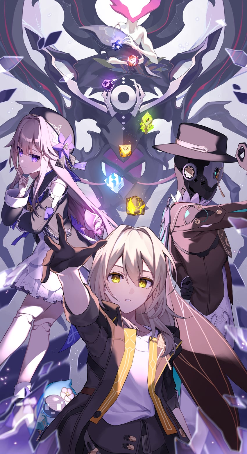 trailblazer, stelle, herta, ruan mei, screwllum, and 1 more (honkai and 1 more) drawn by kurobikari