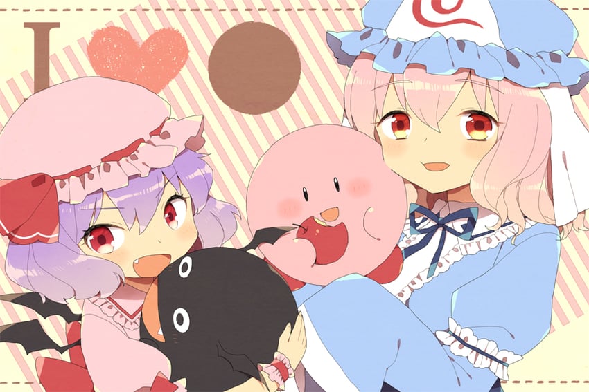 remilia scarlet, saigyouji yuyuko, kirby, and fernandez (touhou and 3 more) drawn by hatomiso