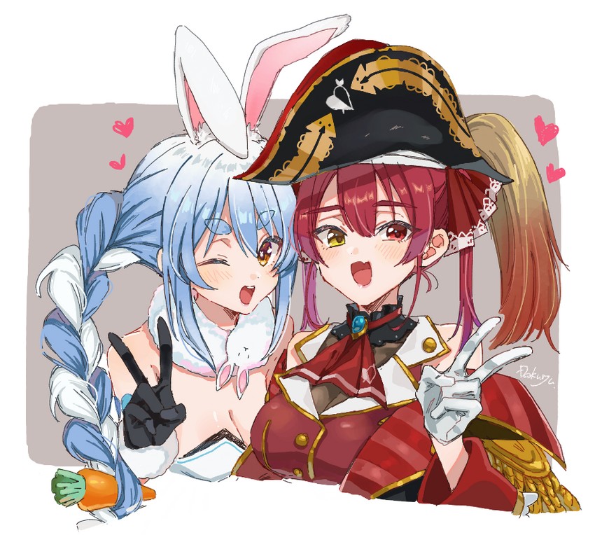houshou marine, usada pekora, and don-chan (hololive) drawn by dakuryuu