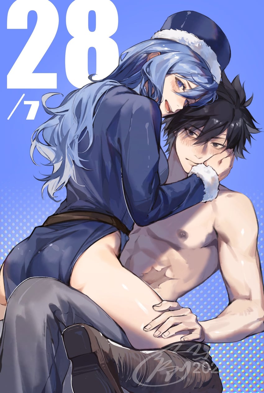 juvia lockser and gray fullbuster (fairy tail) drawn by xuchuan