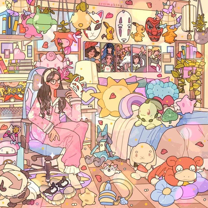 pikachu, ash ketchum, kamado nezuko, lucario, jigglypuff, and 16 more (original and 13 more) drawn by artimaking