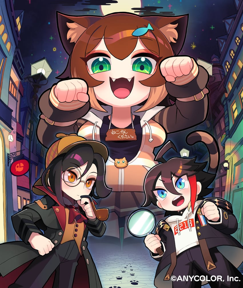 saegusa akina, fumino tamaki, and shellin burgundy (nijisanji) drawn by gashi-gashi