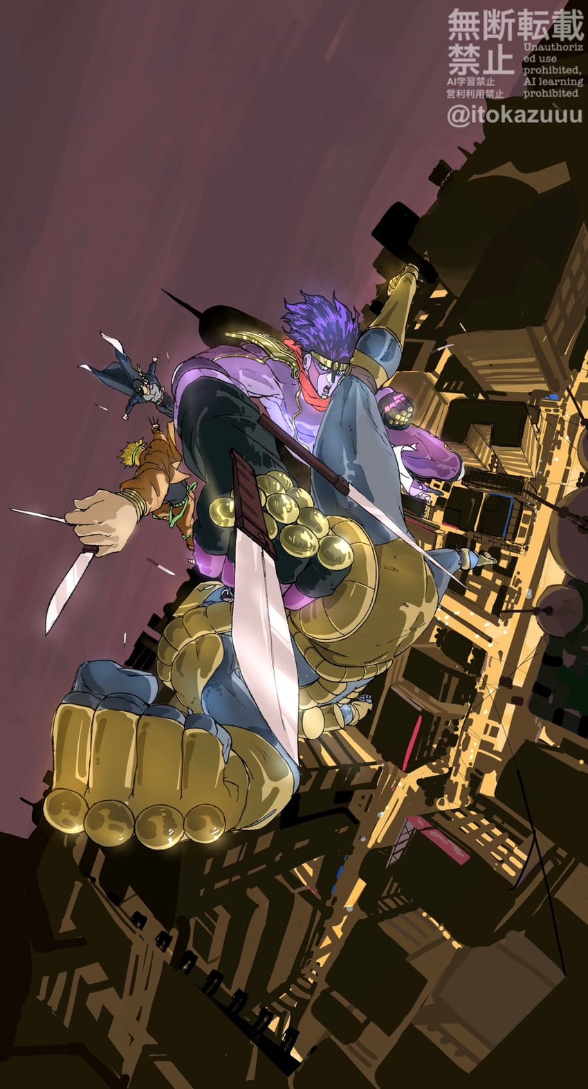 kujo jotaro, dio brando, star platinum, and the world (jojo no kimyou na bouken and 1 more) drawn by itokazuuu