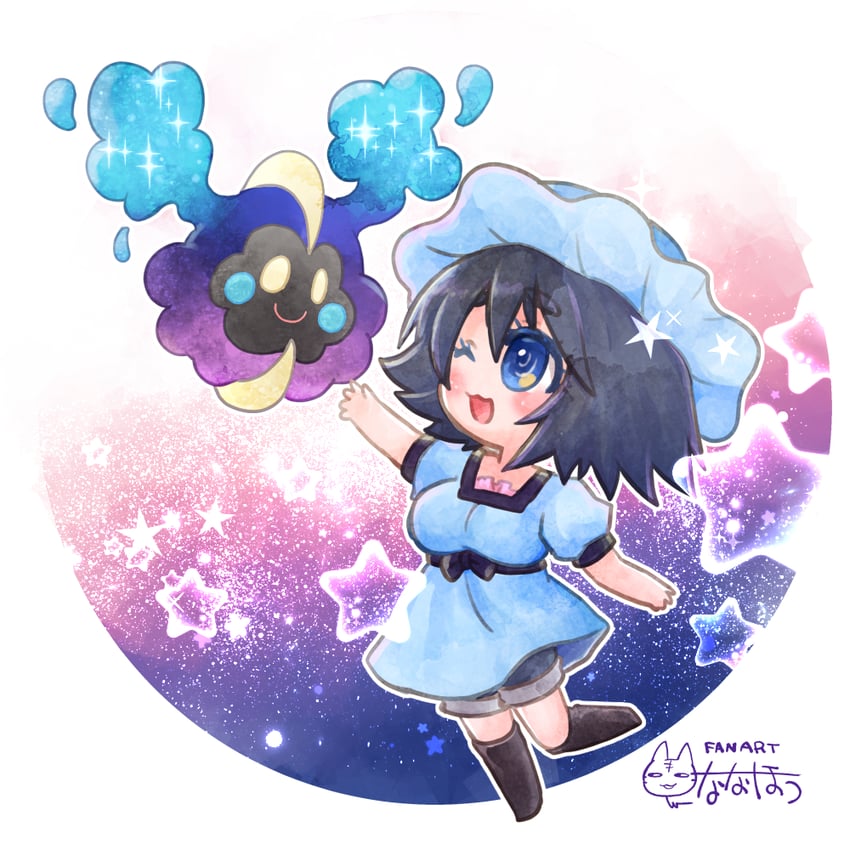 cosmog and shiina mayuri (pokemon and 1 more) drawn by nanahou_(togawa_togame)