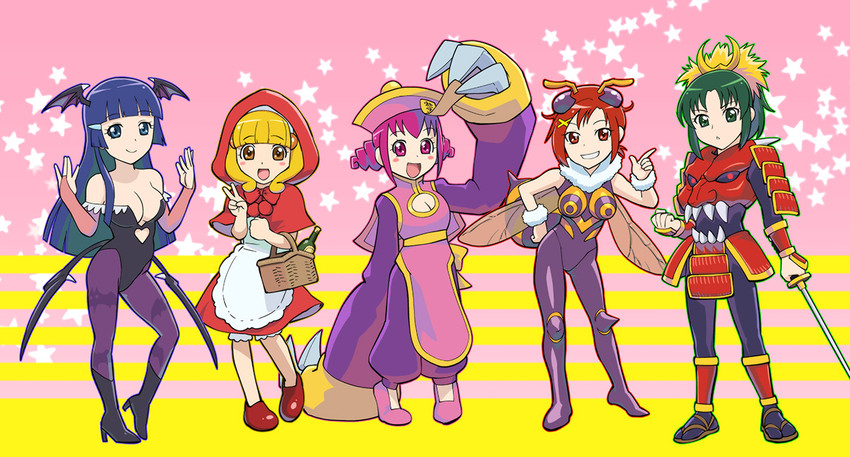 morrigan aensland, midorikawa nao, kise yayoi, aoki reika, hino akane, and 5 more (precure and 2 more) drawn by ueyama_michirou