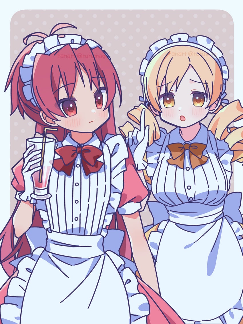 sakura kyoko and tomoe mami (mahou shoujo madoka magica) drawn by ruru_(rurumagi)