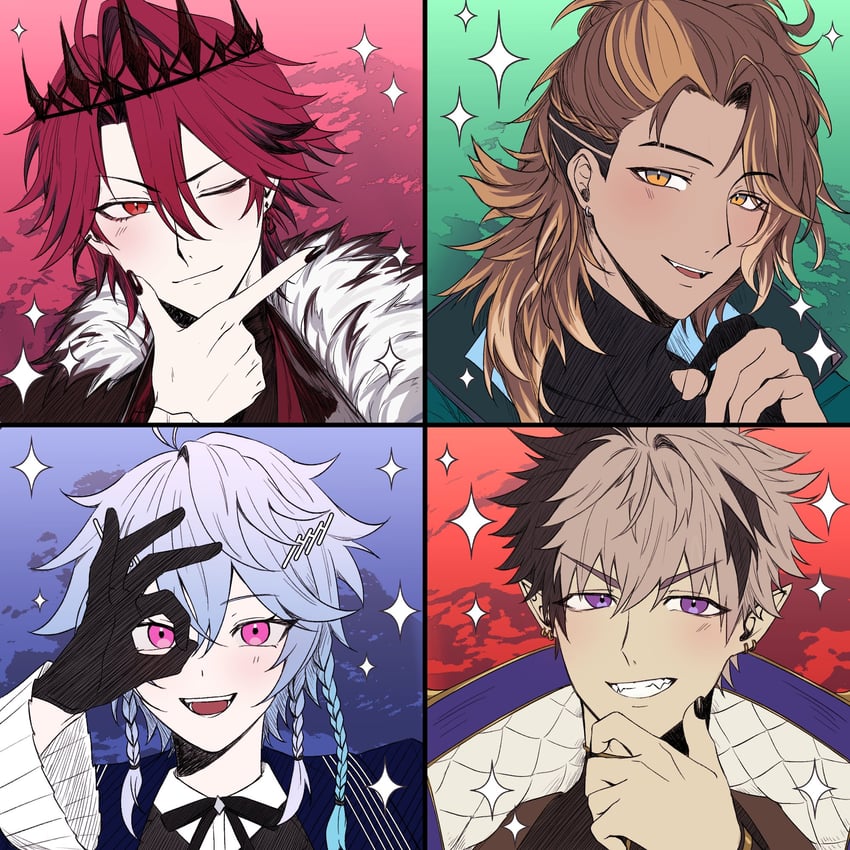 octavio, jurard t rexford, crimzon ruze, and goldbullet (holostars and 1 more) drawn by saaki_haruno