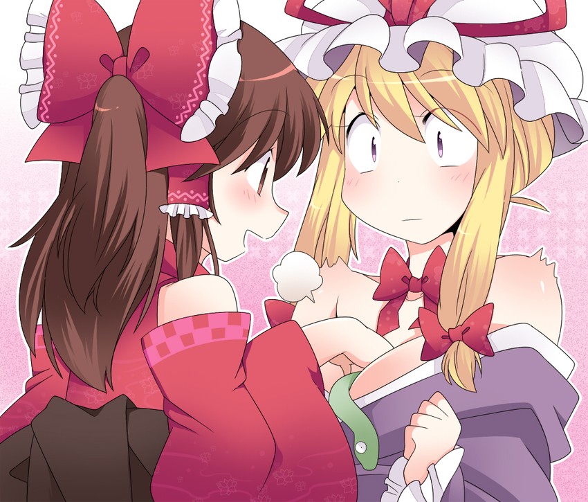 hakurei reimu and yakumo yukari (touhou) drawn by hammer_(sunset_beach)