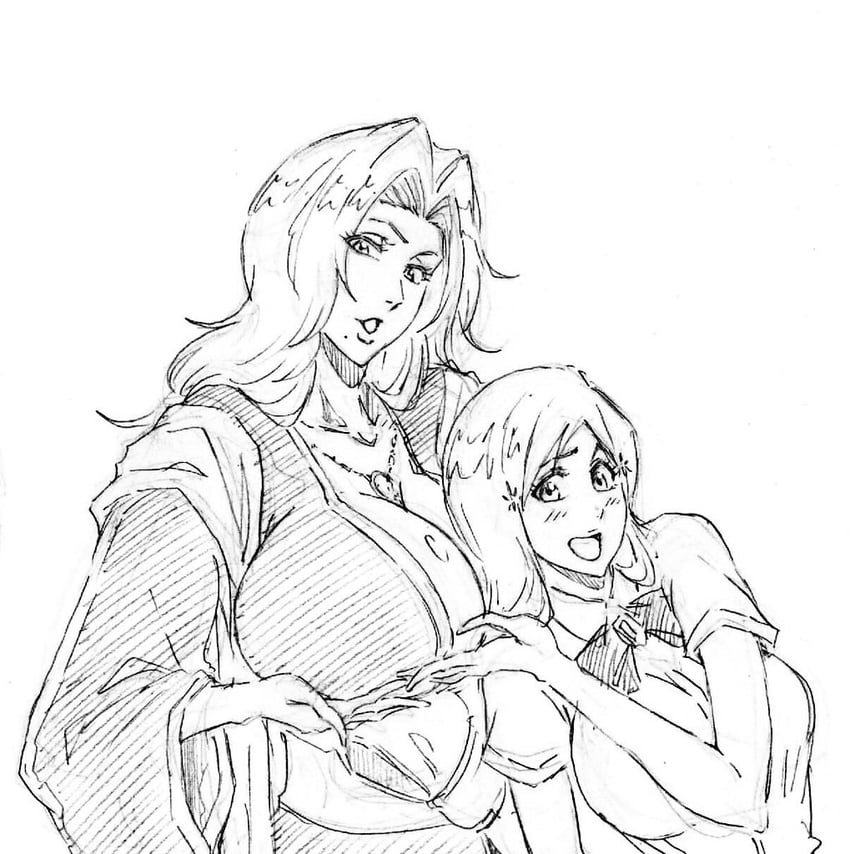 inoue orihime and matsumoto rangiku (bleach) drawn by rakusakugk