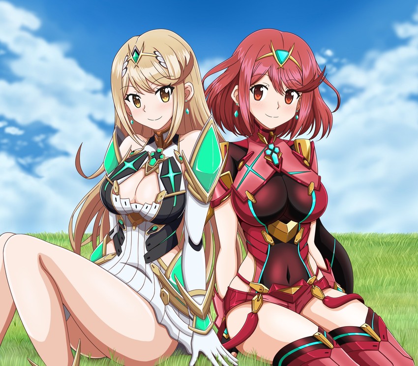 pyra and mythra (xenoblade chronicles and 1 more) drawn by kuro_hopper