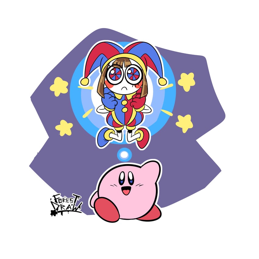 kirby and pomni (kirby and 2 more) drawn by uncle_forest