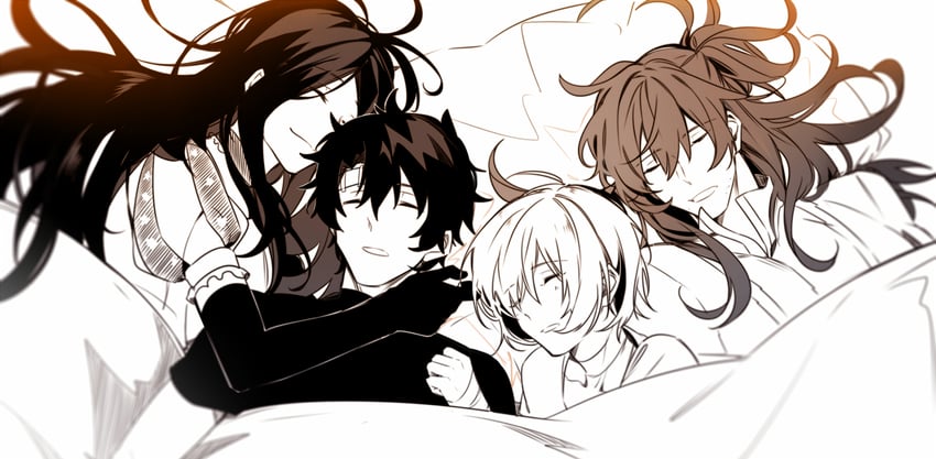 mash kyrielight, fujimaru ritsuka, leonardo da vinci, and romani archaman (fate and 1 more) drawn by arlizi