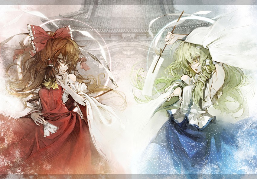 hakurei reimu and kochiya sanae (touhou and 1 more) drawn by banpai_akira