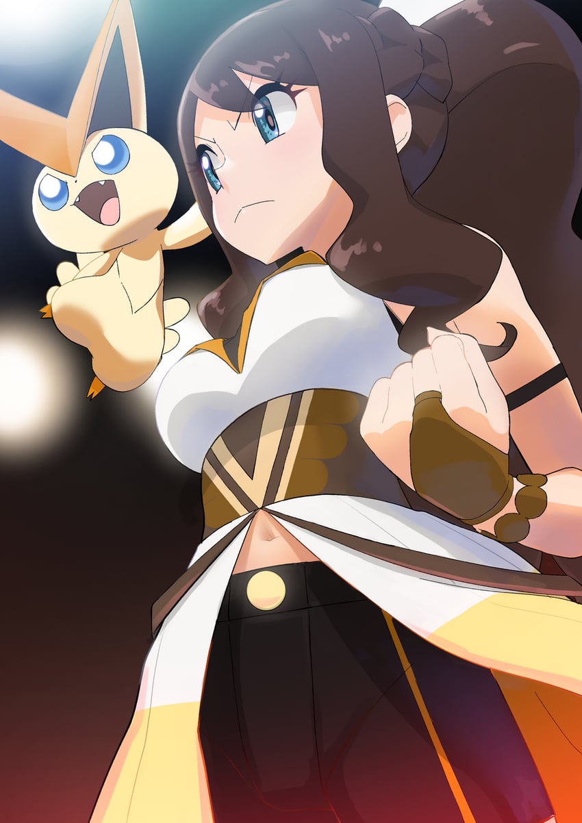 hilda and victini (pokemon and 1 more) drawn by yachi_(fujiyasu0616)