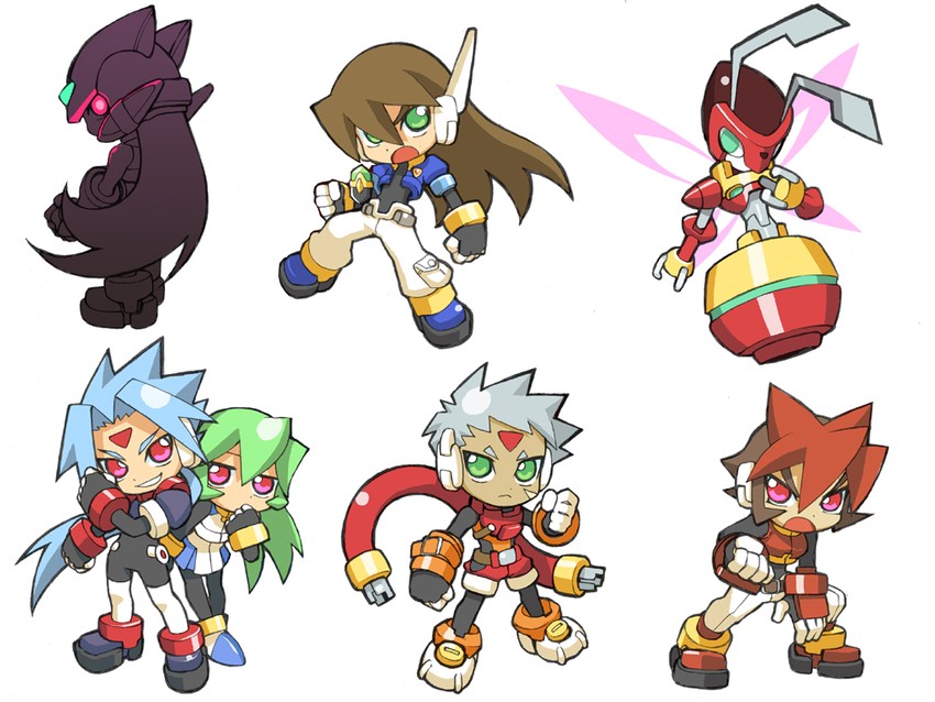 pandora, vent, omega, prometheus, grey, and 2 more (mega man and 2 more) drawn by shigehiro_(hiroi_heya)