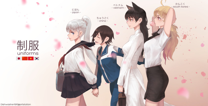 ruby rose, weiss schnee, yang xiao long, and blake belladonna (rwby) drawn by dishwasher1910