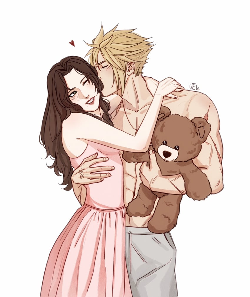 cloud strife and aerith gainsborough (final fantasy and 3 more) drawn by sageixx