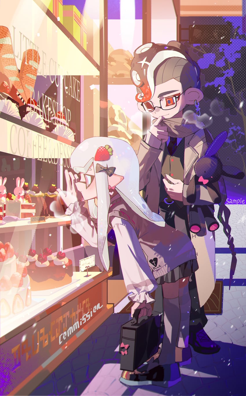 inkling player character, inkling girl, octoling player character, and octoling boy (splatoon) drawn by namazuoku