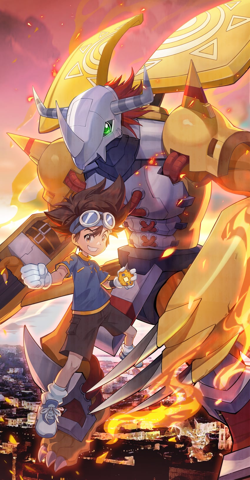 yagami taichi and wargreymon (digimon and 1 more) drawn by iyakage