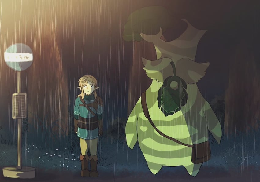 link and korok (the legend of zelda and 2 more) drawn by zmauuchan