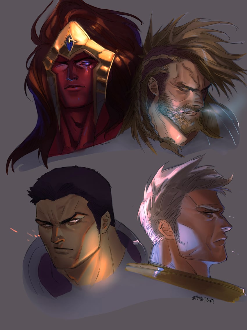 rogal dorn, magnus the red, ferrus manus, and leman russ (warhammer 40k) drawn by falloutbart