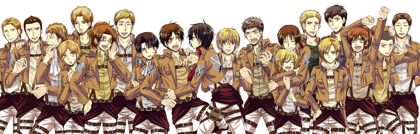 mikasa ackerman, eren yeager, levi, krista lenz, ymir, and 15 more (shingeki no kyojin) drawn by pierre_(aqua_t)