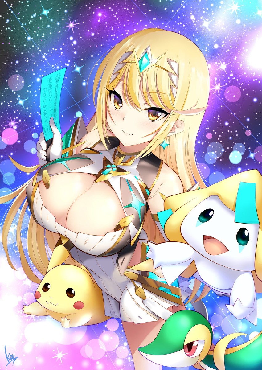 pikachu, mythra, snivy, and jirachi (pokemon and 2 more) drawn by daive