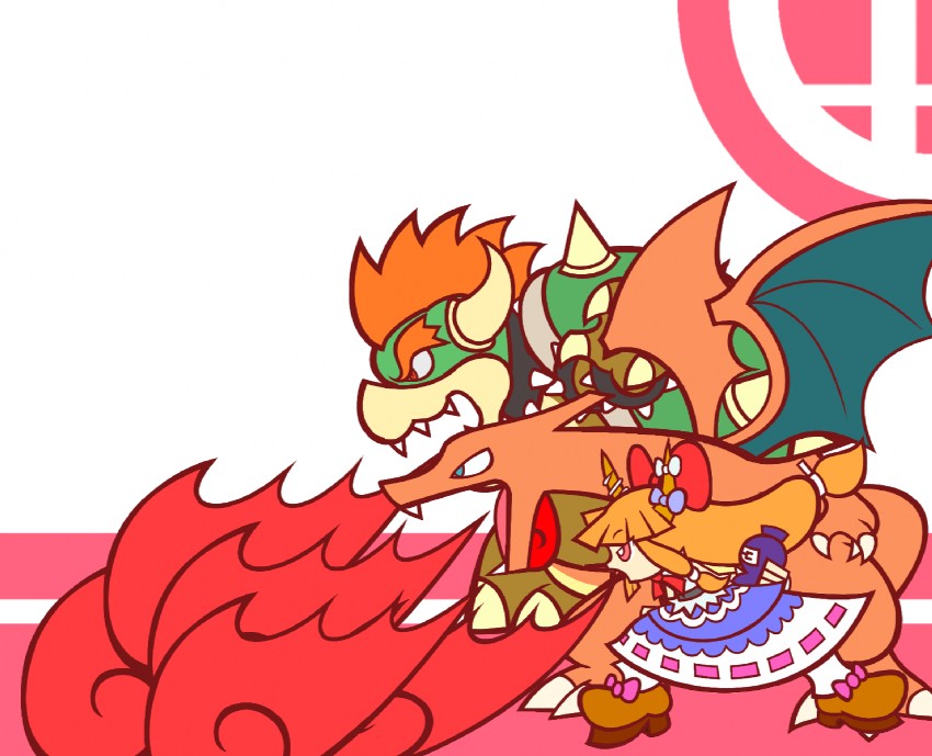 ibuki suika, charizard, and bowser (touhou and 5 more) drawn by y&k