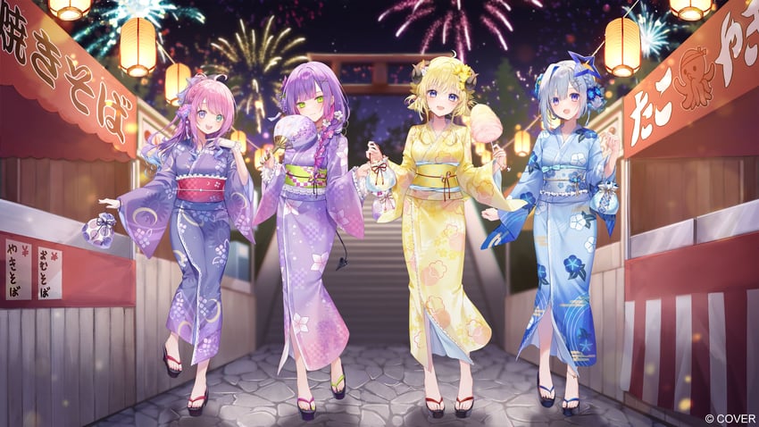 tokoyami towa, amane kanata, tsunomaki watame, and himemori luna (hololive) drawn by taya_oco