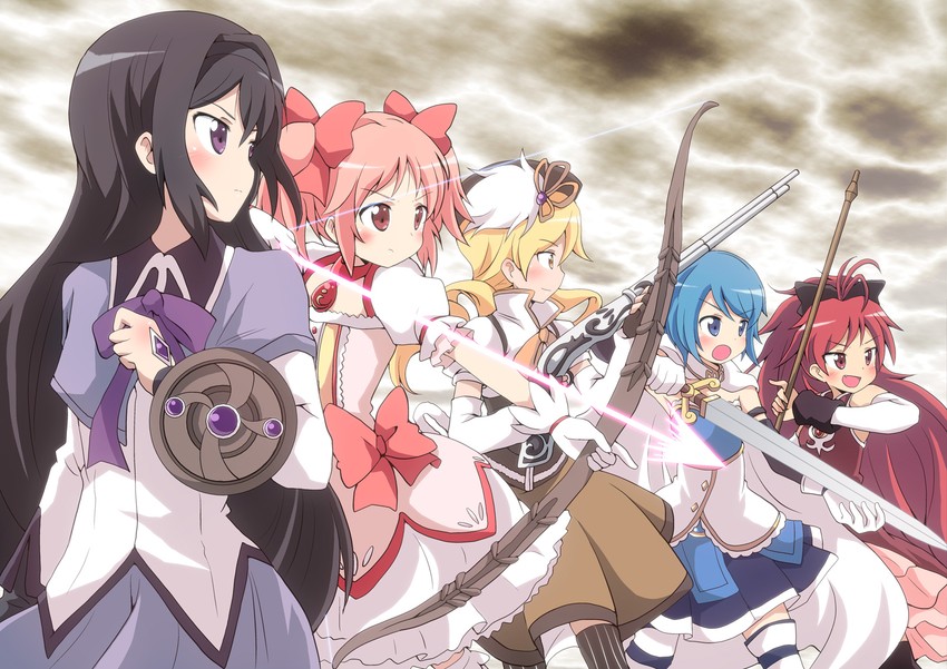 akemi homura, kaname madoka, miki sayaka, sakura kyoko, and tomoe mami (mahou shoujo madoka magica) drawn by massala