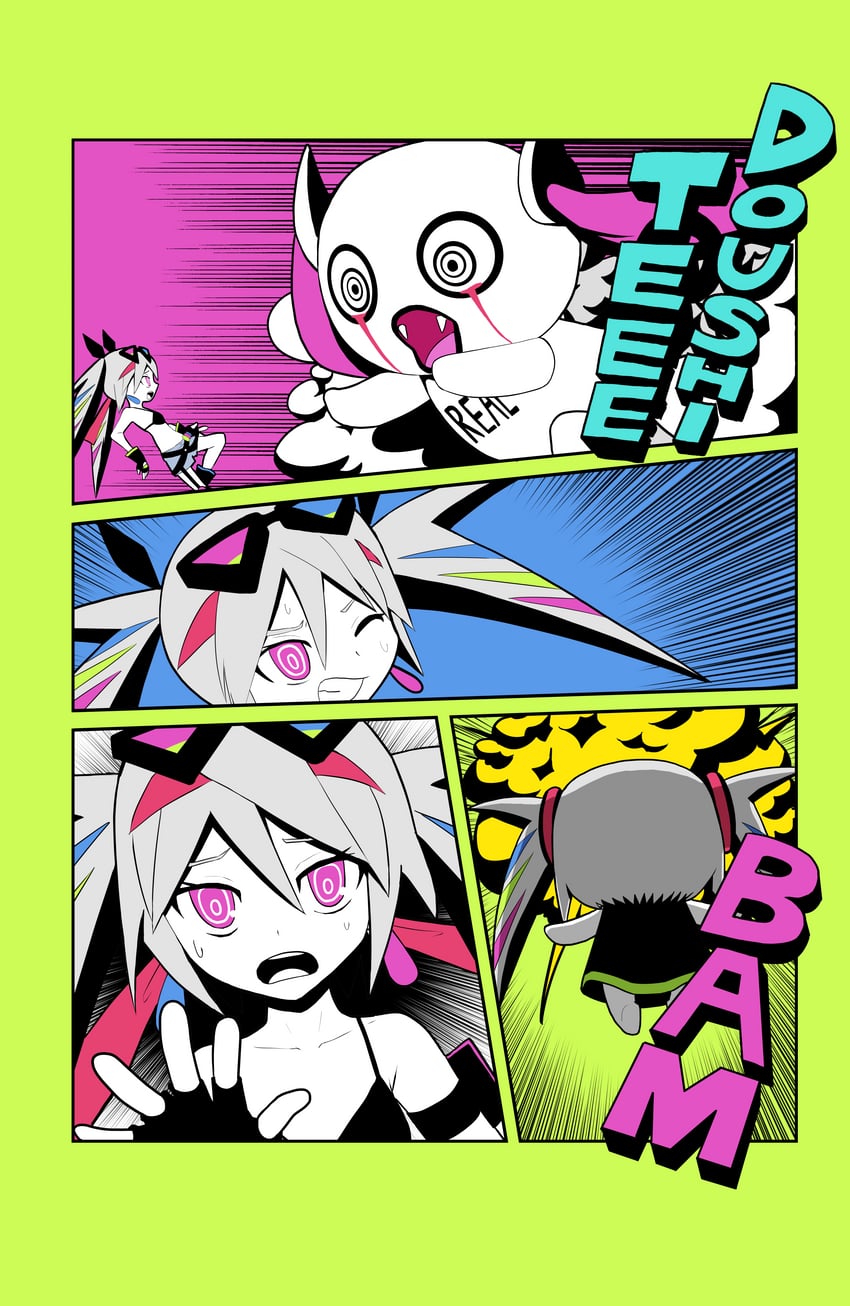 hatsune miku, aimaina, doushite-chan, and game bazooka girl (vocaloid and 2 more) drawn by pinocchio-p